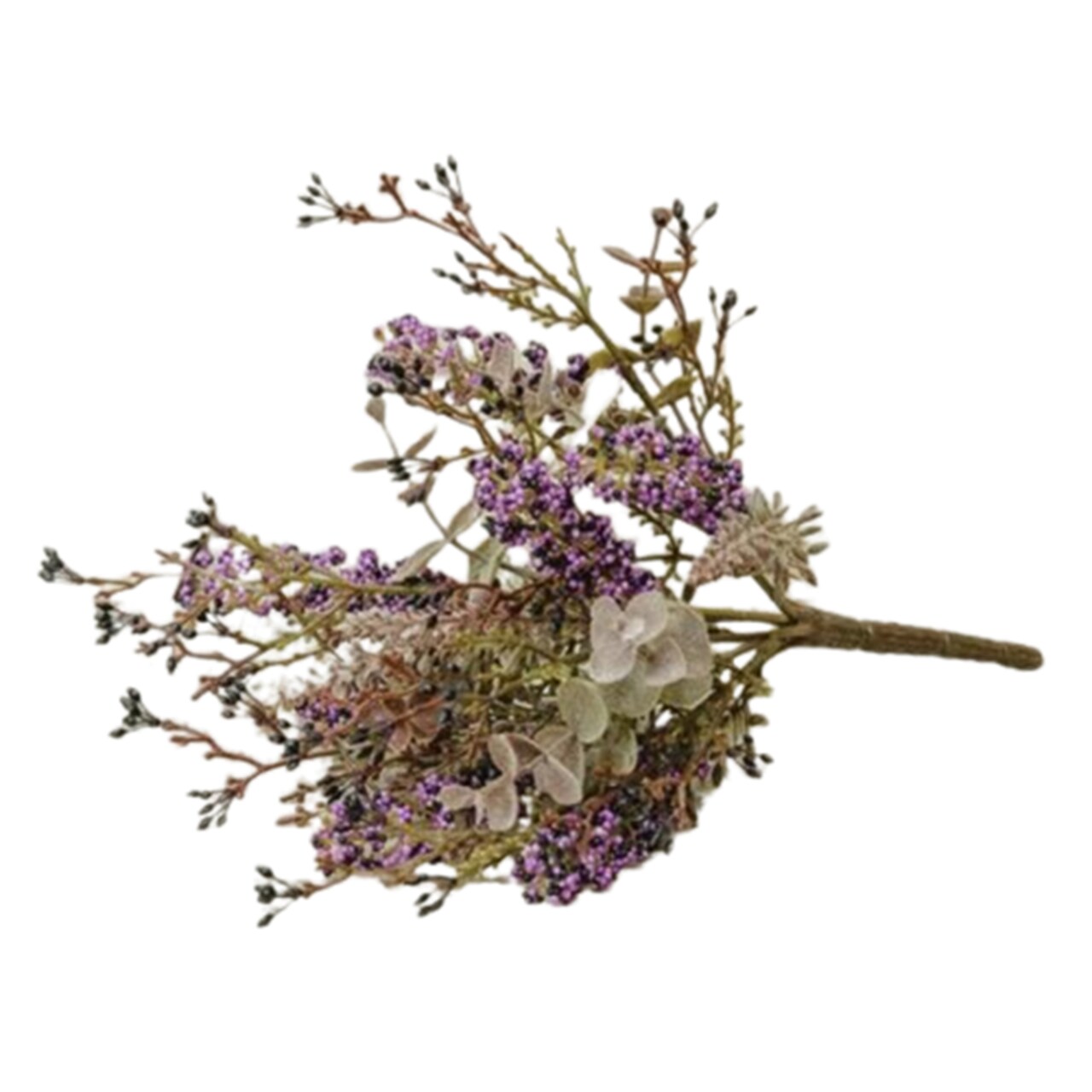 Set of 6 Decorative Wheat Eucalyptus Pick 11.5 Inch Faux Stem with Mixed Lavender and Berry Accents for Vase and Home Display